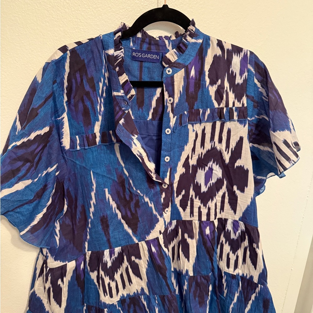 Blue and White Ikat Pattern Dress